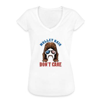 Mullet Hair dont Care Vokuhila T-Shirt Statement - Frauen Vintage T-Shirt - Weiß - Vorne - Danielle (179cm)