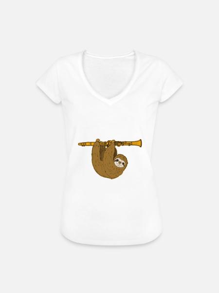 Klarinette Faultier - Frauen Vintage T-Shirt - Weiß