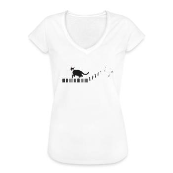 Klavier Katze Haustier - Frauen Vintage T-Shirt - Weiß - Vorne