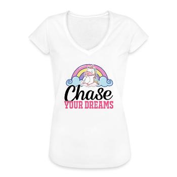 Verfolge deine Träume Unicorn - Frauen Vintage T-Shirt - Weiß - Vorne - Danielle (179cm)