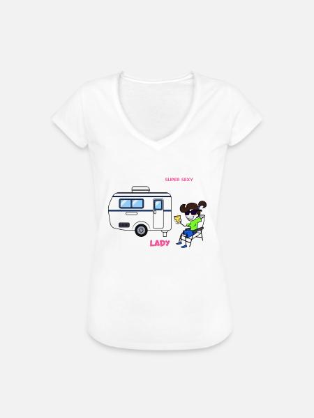 Camping Lady - Frauen Vintage T-Shirt - Weiß