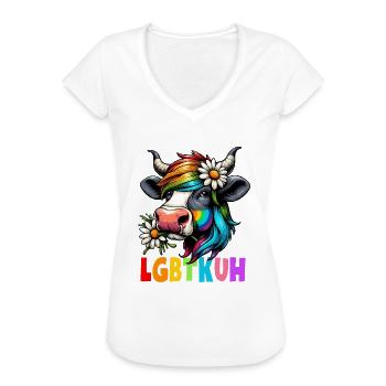 LGBTQ Kuh Kühe Bunt Regenbogen Lustig Wortspiel - Frauen Vintage T-Shirt - Weiß - Vorne