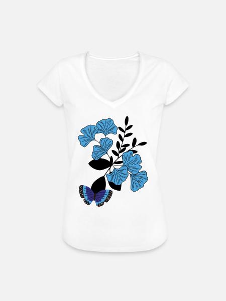 Butterfly on blue flower. - Women's Vintage T-Shirt - white
