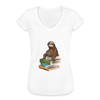 Faultier Bücher lesen Bibliothekar Leseratte - Frauen Vintage T-Shirt - Weiß - Vorne