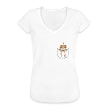 Meerschweinchen Brusttasche Pocket Tier Haustier - Frauen Vintage T-Shirt - Weiß - Vorne