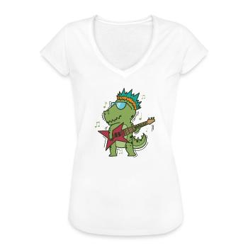 Kleiner T-Rex Dino spielt Rockgitarre - Frauen Vintage T-Shirt - Weiß - Vorne - Danielle (179cm)
