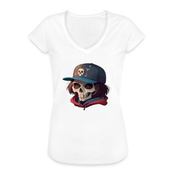 Totenkopf mit langen Haaren - Frauen Vintage T-Shirt - Weiß - Vorne - Danielle (179cm)