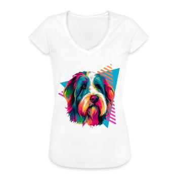Bearded Collie 80er Jahre Stil - Frauen Vintage T-Shirt - Weiß - Vorne