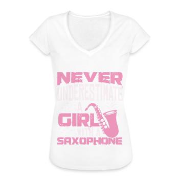 Saxophone Girl - Frauen Vintage T-Shirt - Weiß - Vorne