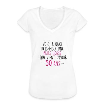 50 ans - femme - T-shirt vintage Femme - blanc - Devant - Danielle (179cm)