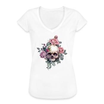 Totenkopf mit Rosen - Frauen Vintage T-Shirt - Weiß - Vorne