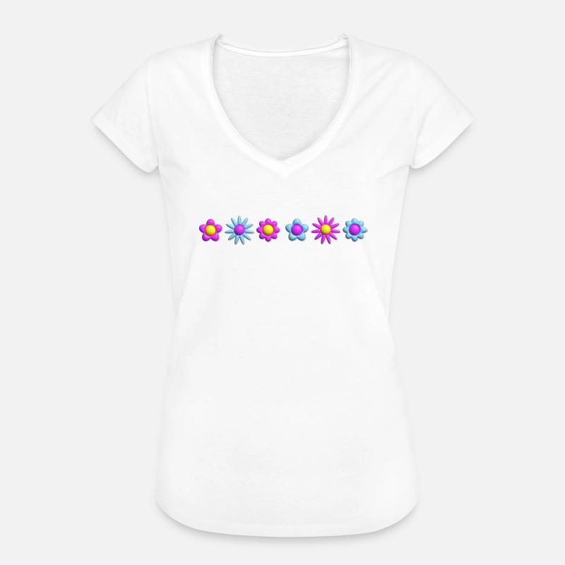 Fleurs en fleurs en rangée 3D - T-shirt vintage Femme - blanc