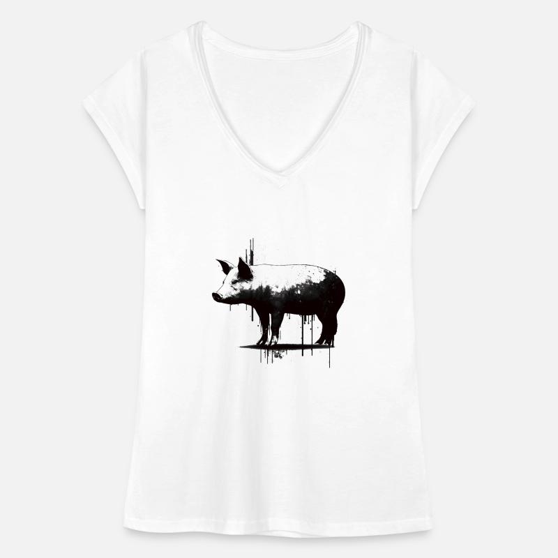Pig Stencil White and Black Frauen Vintage T-Shirt
