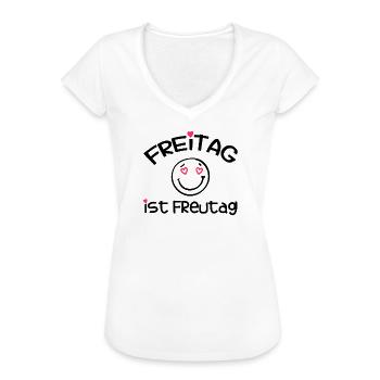 Sprüche für die Arbeit - Freitag ist Freutag - Frauen Vintage T-Shirt - Weiß - Vorne - Danielle (179cm)