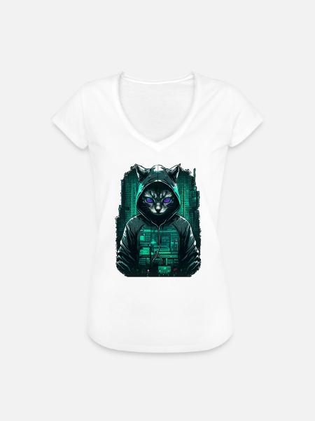 Cyber Hacker Katze - Frauen Vintage T-Shirt - Weiß