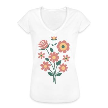 Zeitloses Blumen-Design – Natürlich & Stilvoll - Frauen Vintage T-Shirt - Weiß - Vorne - Danielle (179cm)