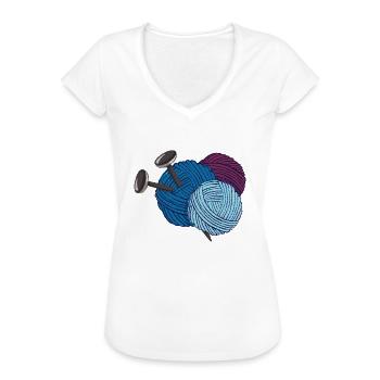 Wolle mit Stricknadeln - Frauen Vintage T-Shirt - Weiß - Vorne - Danielle (179cm)