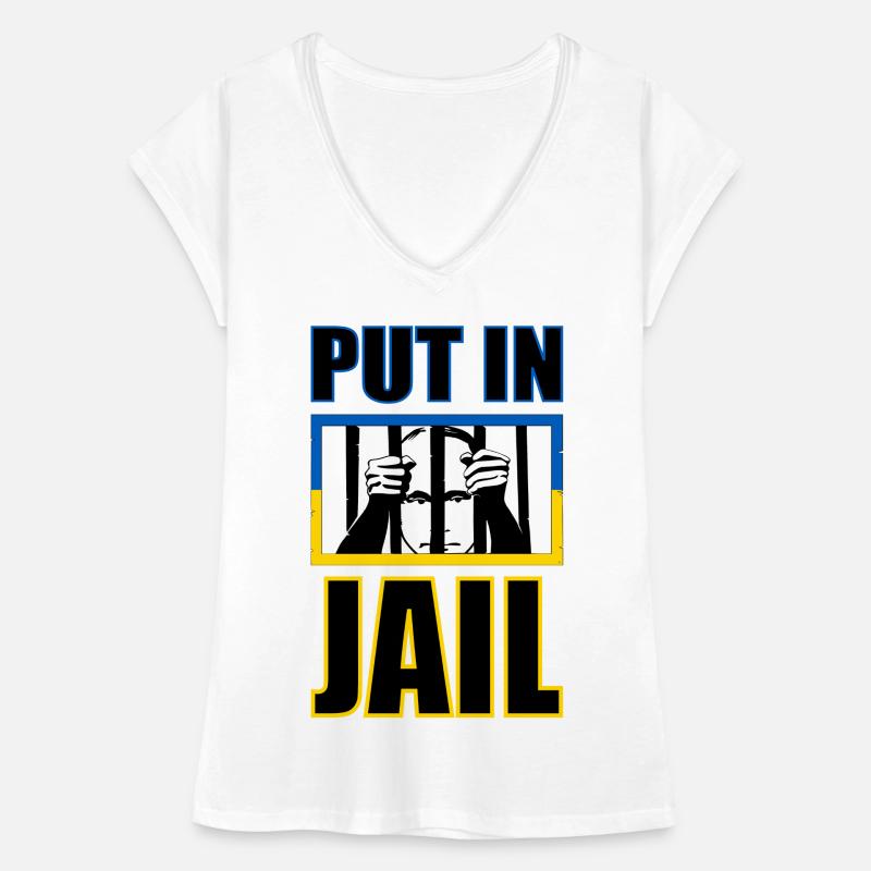 Prison de Poutine - Poutine derrière les barreaux avec le drapeau ukrainien T-shirt vintage Femme