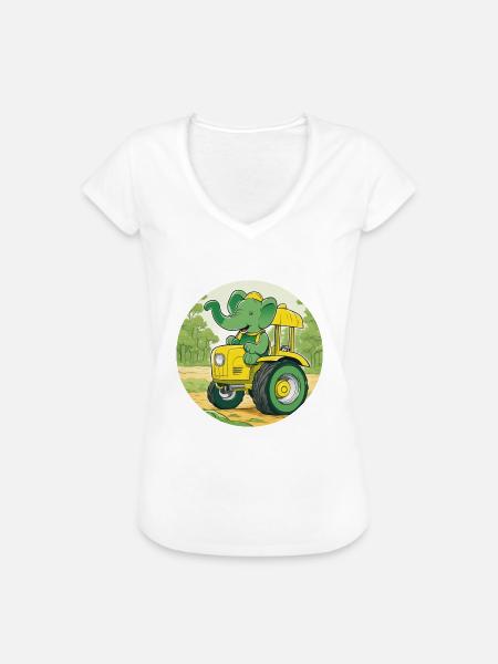 Elefant auf Traktor - Frauen Vintage T-Shirt - Weiß