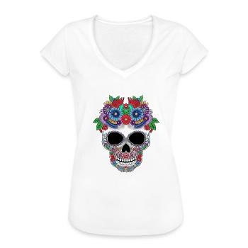 Zucker Schädel Tag der Toten Geschenk - Frauen Vintage T-Shirt - Weiß - Vorne