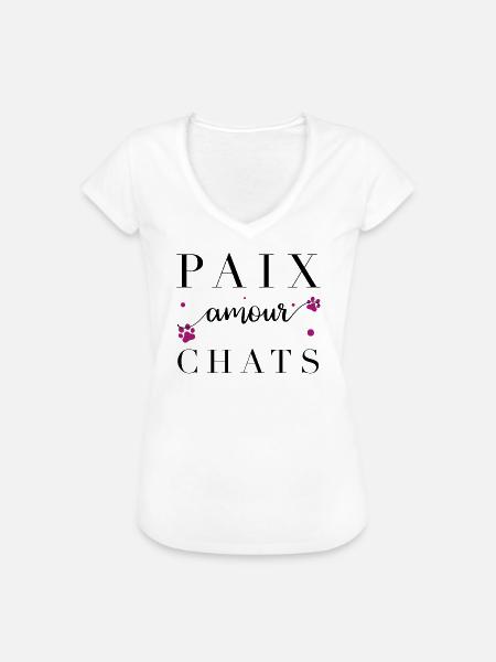 Frieden, Liebe & Katzen - Frauen Vintage T-Shirt - Weiß