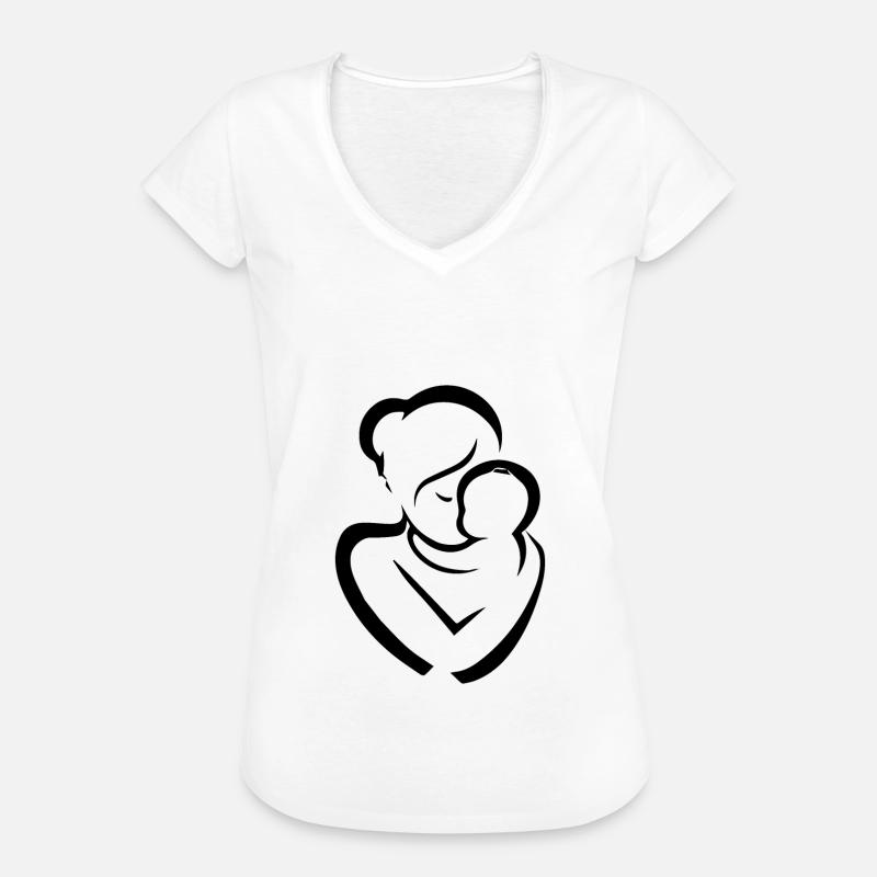 Mutter mit Kind Silhouette - Frauen Vintage T-Shirt - Weiß