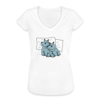 Nilpferd Schlafshirt Hippo - Frauen Vintage T-Shirt - Weiß - Vorne