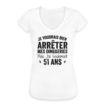 J'ai 51 ans - Anniversaire 51 ans, 51 ans - T-shirt vintage Femme - blanc - Devant - Danielle (179cm)