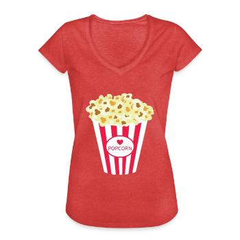 Pop corn - T-shirt vintage Femme - rouge chiné - Devant - Danielle (179cm)