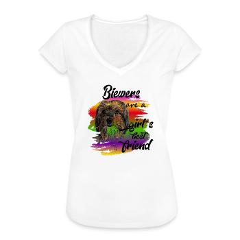 Biewer Terrier, drôle belle disant dames - T-shirt vintage Femme - blanc - Devant - Danielle (179cm)