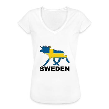 SWEDEN ELK FLAG - moose Moose Scandinavia Nordic - Women's Vintage T-Shirt - white - Front - Danielle (179cm)