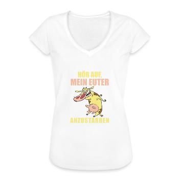Lustige Sprüche, Kuh Cow Kühe Hör auf mein Euter - Frauen Vintage T-Shirt - Weiß - Vorne