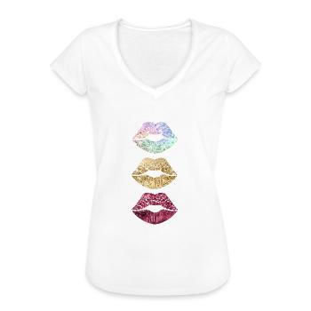 Lippen Lippenstift Kussmund Kuss rote Lippen - Frauen Vintage T-Shirt - Weiß - Vorne