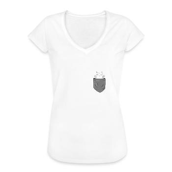 Brusttasche mit lustiger weißer Katze Stinkefinger - Frauen Vintage T-Shirt - Weiß - Vorne - Danielle (179cm)