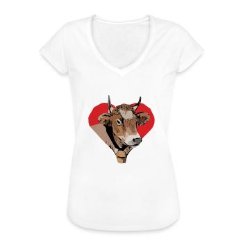Kuh Bauer Kuhmotiv Tiergesicht Tier Motiv Aufdruck - Frauen Vintage T-Shirt - Weiß - Vorne