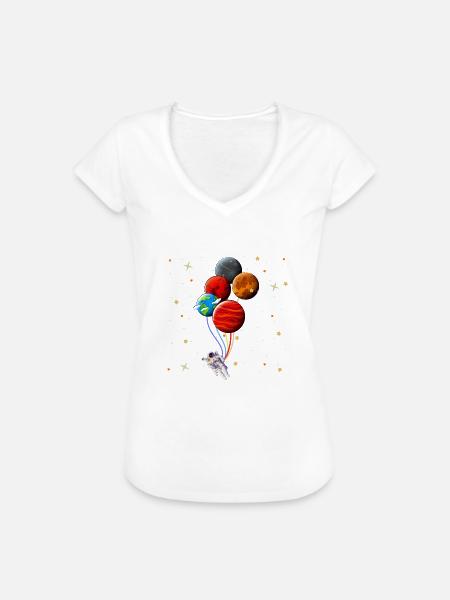 Astronaut Planets Balloons Space Astronomy - Frauen Vintage T-Shirt - Weiß