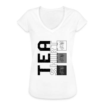 Chemise de thé, conception de tasses à thé pile de thé, accro au thé - T-shirt vintage Femme - blanc - Devant - Danielle (179cm)