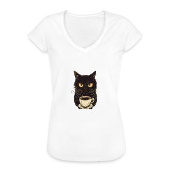 Schwarze Katze mit Kaffee - Frauen Vintage T-Shirt - Weiß - Vorne