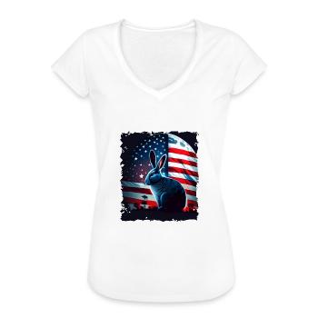 America rabbit under Moon with American Flag - Frauen Vintage T-Shirt - Weiß - Vorne