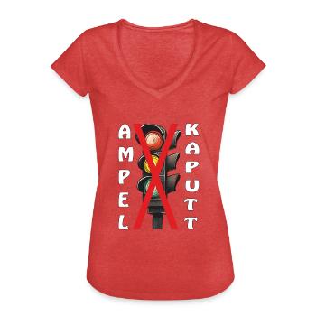 AMPEL KAPUTT - Frauen Vintage T-Shirt - Rot meliert - Vorne - Danielle (179cm)