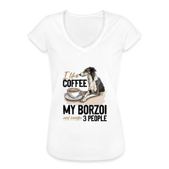 J’aime le café, mon Barzoï et peut-être 3 personnes - T-shirt vintage Femme - blanc - Devant - Danielle (179cm)