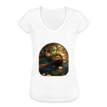 Frosch-Kanu-Abenteuer-Stream-Seerosenblätter Cottagecore - Frauen Vintage T-Shirt - Weiß - Vorne - Danielle (179cm)
