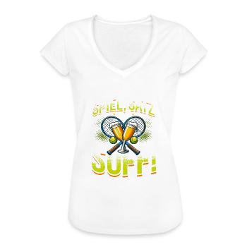 Bier Tennis, Spiel Satz & Suff, Bierliebhaber - Frauen Vintage T-Shirt - Weiß - Vorne
