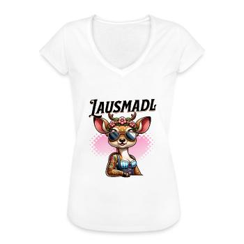 Tracht Damen Outfit Dirndl Ersatz Lausmadl - Frauen Vintage T-Shirt - Weiß - Vorne