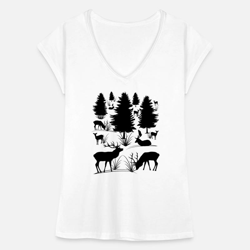 Deer and roe deer in the forest, deer, deer, trees, animals Women's Vintage T-Shirt