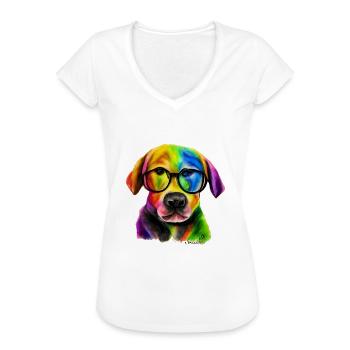 Regenbogen Hund Labrador mit Brille - Frauen Vintage T-Shirt - Weiß - Vorne - Danielle (179cm)