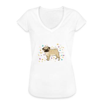 Mops Glitzer Hundehalter Hunde Geschenk - Frauen Vintage T-Shirt - Weiß - Vorne