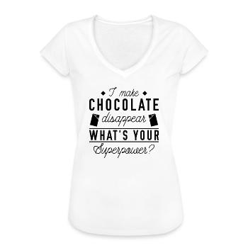 Je fais disparaître le chocolat - T-shirt vintage Femme - blanc - Devant - Danielle (179cm)