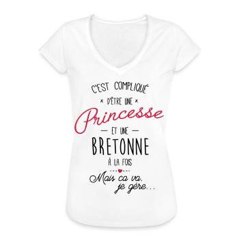 Princesse et bretonne - Cadeau femme, fille enfant - T-shirt vintage Femme - blanc - Devant - Danielle (179cm)