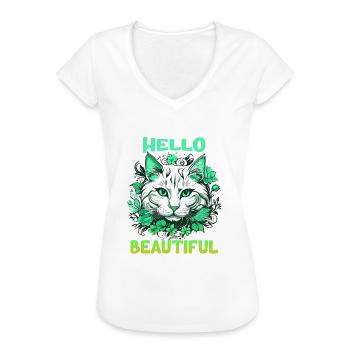 Cat Beautiful Stylish Women Colorful Art Art - Women's Vintage T-Shirt - white - Front - Danielle (179cm)